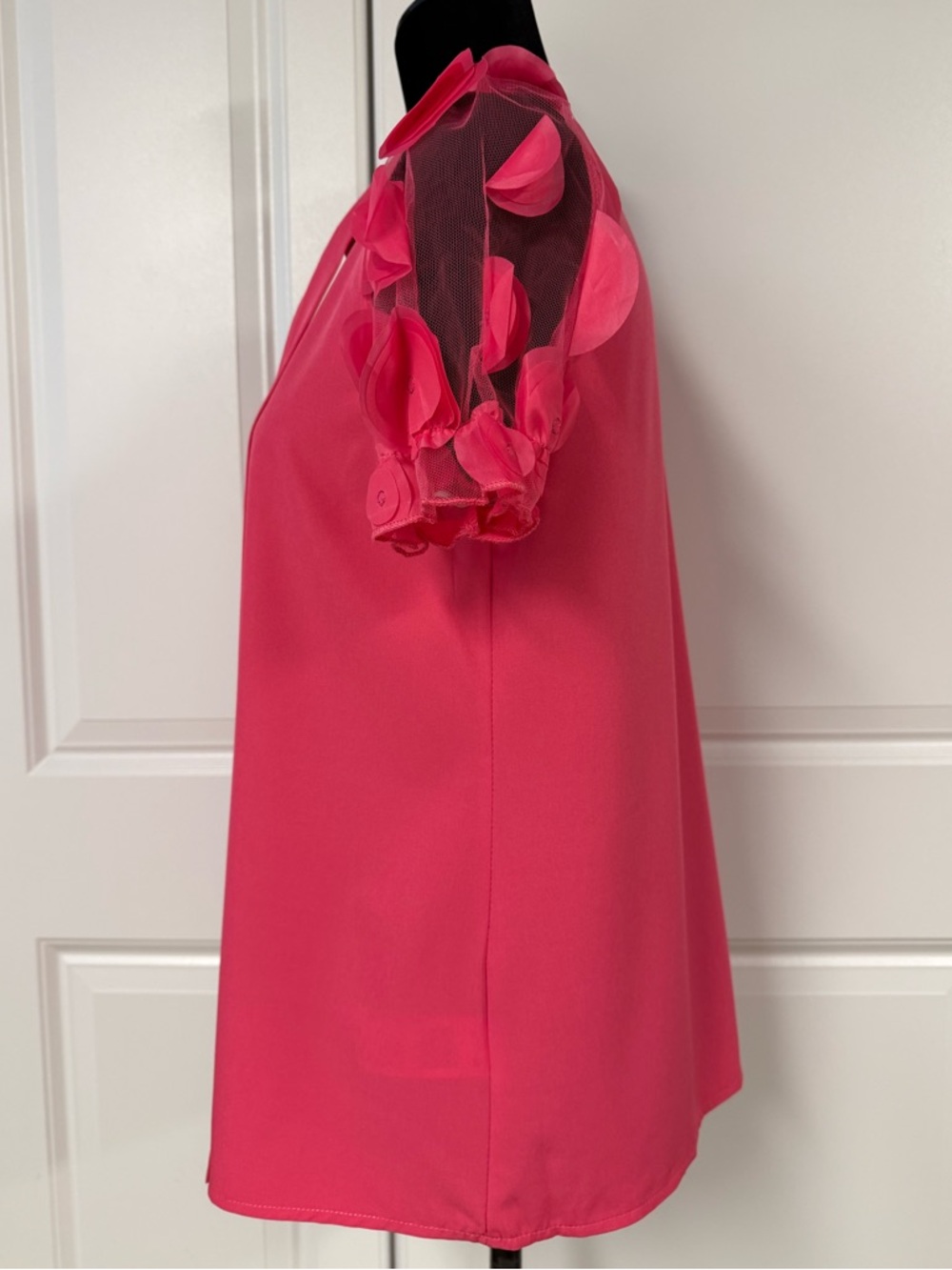 Shein Appliqué Sleeve Tie Front Top - Picture 3 of 7